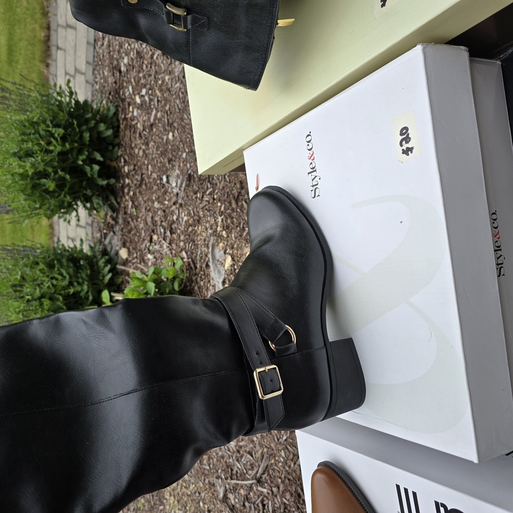 Style & Co Black Heeled Boots with Buckle Detail